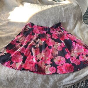 Cynthia Rowley Vibrant Pink and Black Floral Skater Skirt
